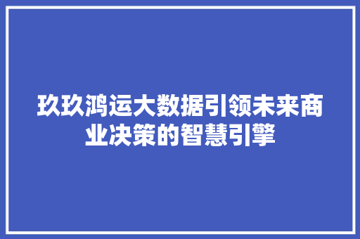 玖玖鸿运大数据引领未来商业决策的智慧引擎