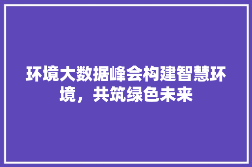 环境大数据峰会构建智慧环境，共筑绿色未来