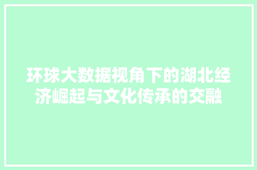 环球大数据视角下的湖北经济崛起与文化传承的交融