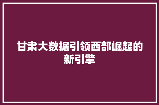 甘肃大数据引领西部崛起的新引擎