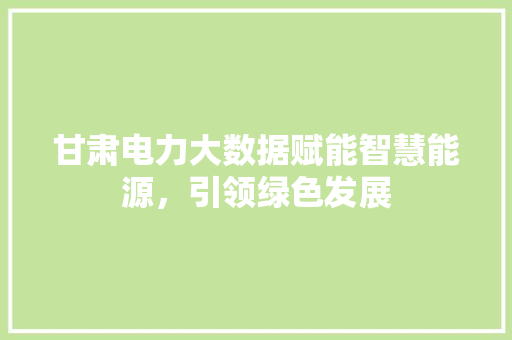 甘肃电力大数据赋能智慧能源，引领绿色发展