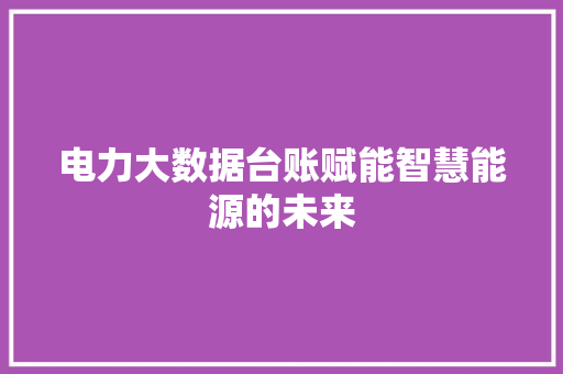 电力大数据台账赋能智慧能源的未来