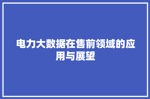 电力大数据在售前领域的应用与展望