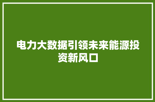 电力大数据引领未来能源投资新风口 电力大数据引领未来能源投资新风口