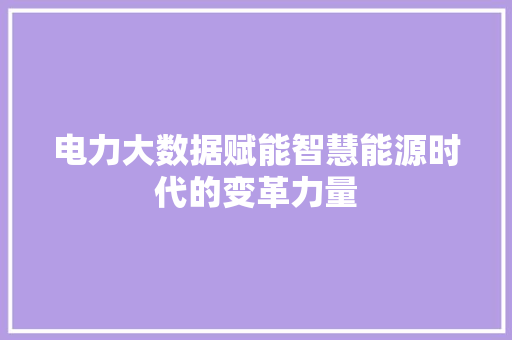 电力大数据赋能智慧能源时代的变革力量