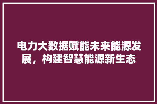 电力大数据赋能未来能源发展，构建智慧能源新生态