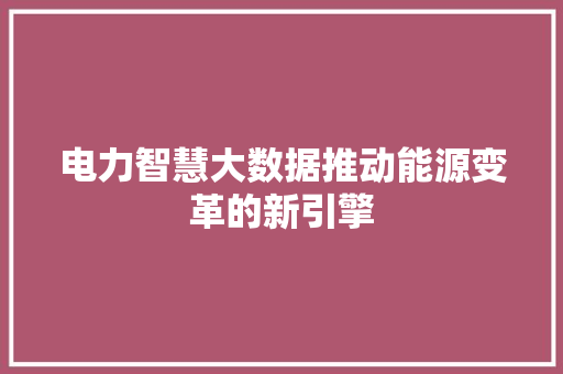 电力智慧大数据推动能源变革的新引擎