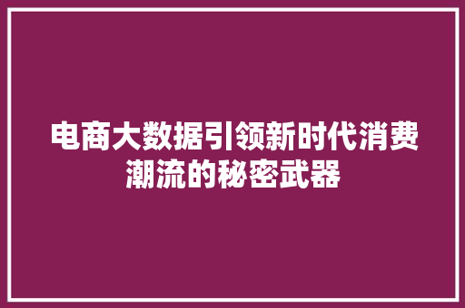 电商大数据引领新时代消费潮流的秘密武器
