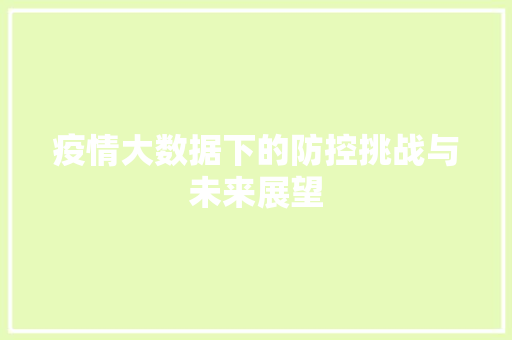 疫情大数据下的防控挑战与未来展望