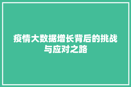 疫情大数据增长背后的挑战与应对之路