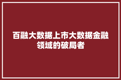 百融大数据上市大数据金融领域的破局者