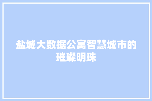 盐城大数据公寓智慧城市的璀璨明珠