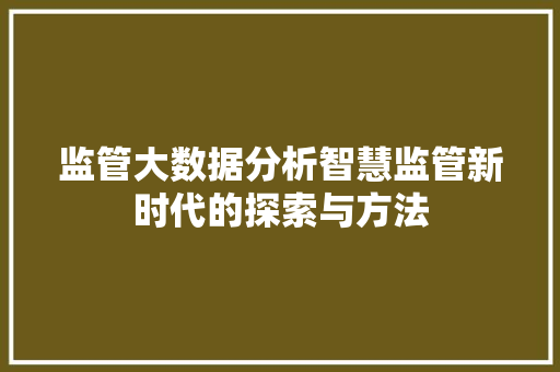 监管大数据分析智慧监管新时代的探索与方法