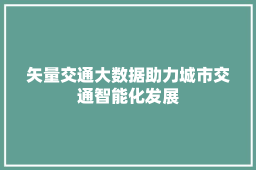 矢量交通大数据助力城市交通智能化发展