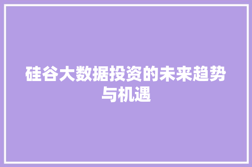 硅谷大数据投资的未来趋势与机遇