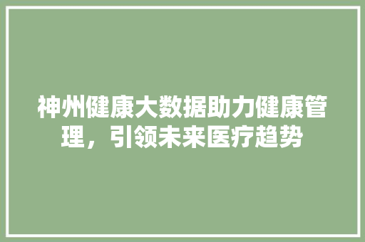 神州健康大数据助力健康管理，引领未来医疗趋势 电脑故障维修