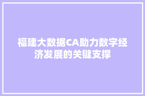 福建大数据CA助力数字经济发展的关键支撑 电脑配置