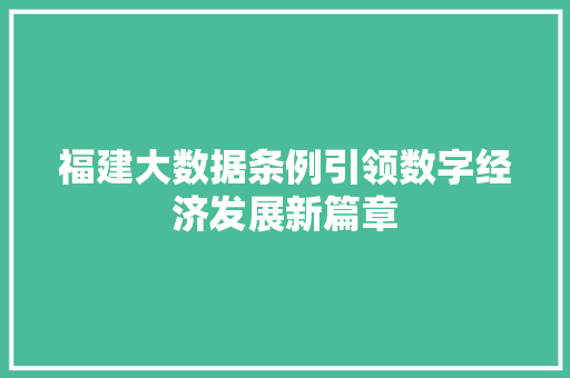 福建大数据条例引领数字经济发展新篇章