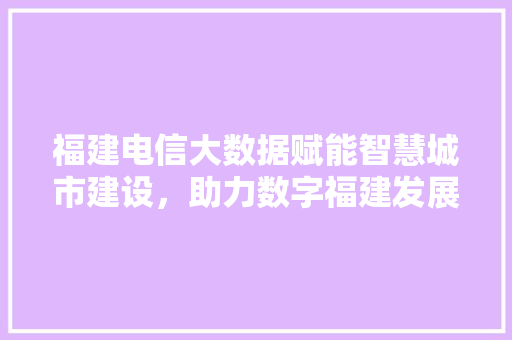 福建电信大数据赋能智慧城市建设，助力数字福建发展新篇章