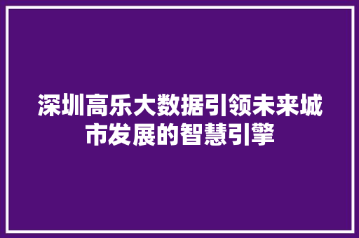深圳高乐大数据引领未来城市发展的智慧引擎