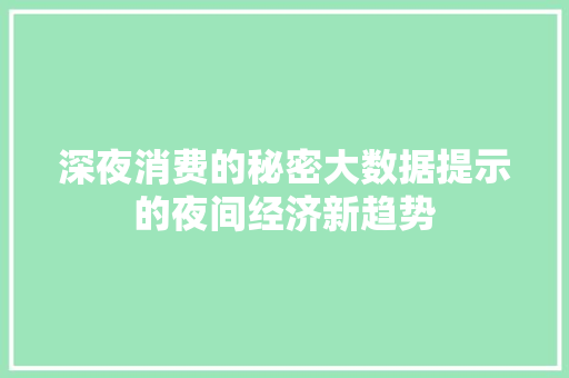 深夜消费的秘密大数据提示的夜间经济新趋势