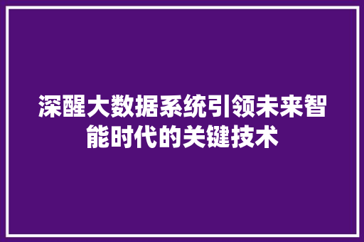 深醒大数据系统引领未来智能时代的关键技术