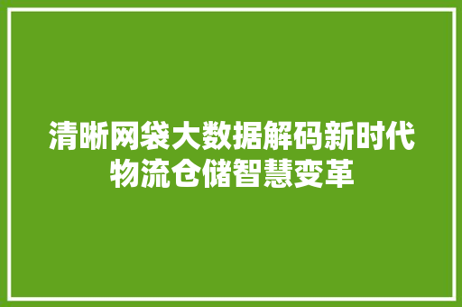 清晰网袋大数据解码新时代物流仓储智慧变革