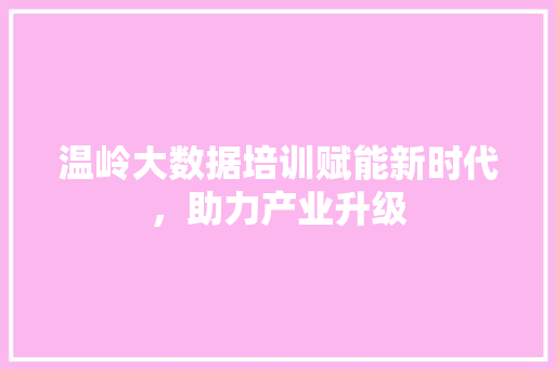 温岭大数据培训赋能新时代，助力产业升级