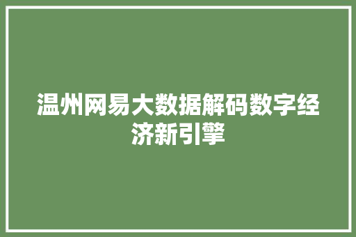 温州网易大数据解码数字经济新引擎