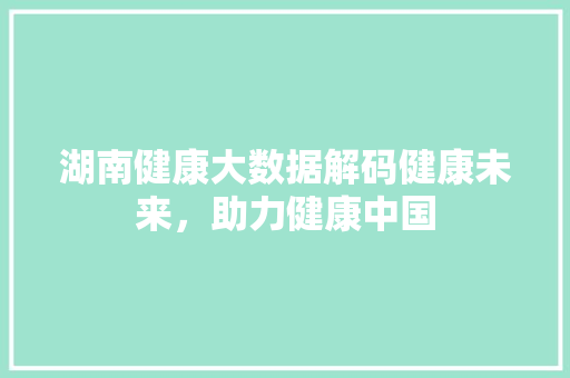 湖南健康大数据解码健康未来，助力健康中国