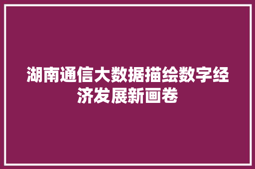 湖南通信大数据描绘数字经济发展新画卷
