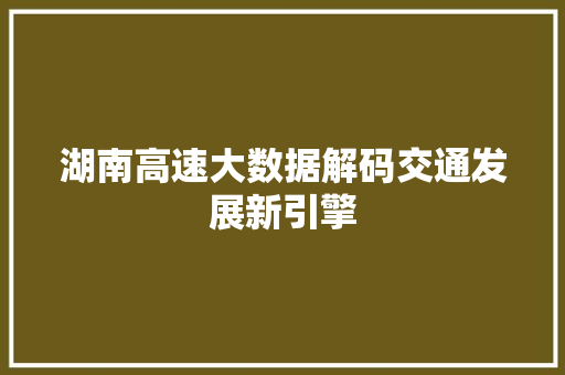 湖南高速大数据解码交通发展新引擎