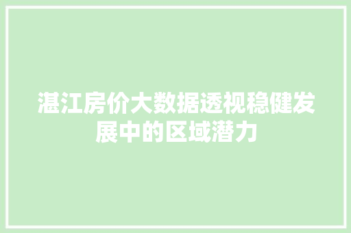 湛江房价大数据透视稳健发展中的区域潜力