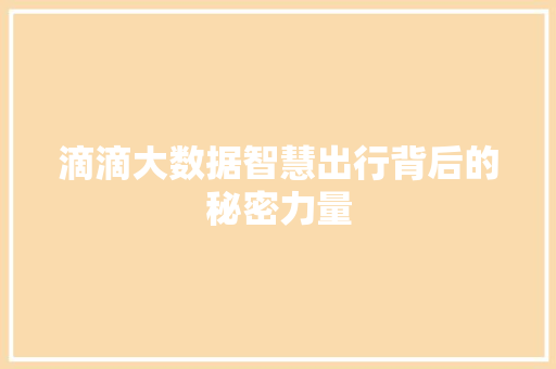 滴滴大数据智慧出行背后的秘密力量