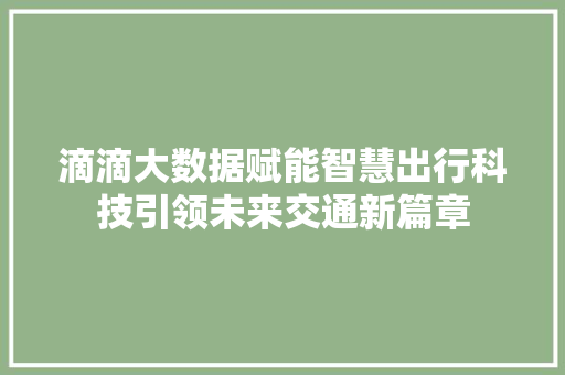 滴滴大数据赋能智慧出行科技引领未来交通新篇章 电脑基础