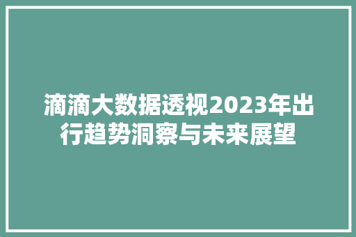 滴滴大数据透视2023年出行趋势洞察与未来展望 网络技术