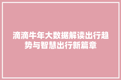 滴滴牛年大数据解读出行趋势与智慧出行新篇章 滴滴牛年大数据解读出行趋势与智慧出行新篇章