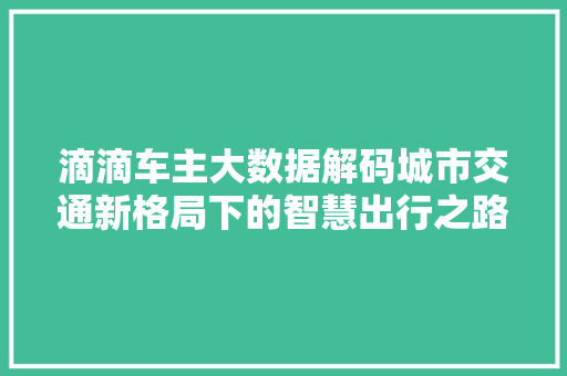 滴滴车主大数据解码城市交通新格局下的智慧出行之路 滴滴车主大数据解码城市交通新格局下的智慧出行之路