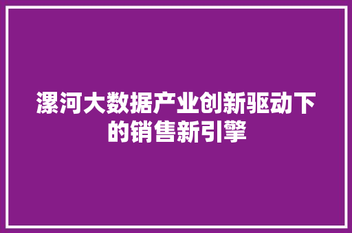 漯河大数据产业创新驱动下的销售新引擎