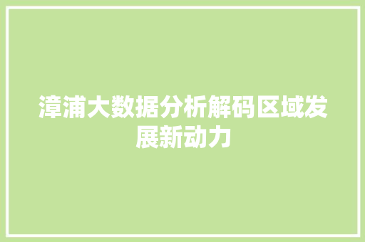 漳浦大数据分析解码区域发展新动力