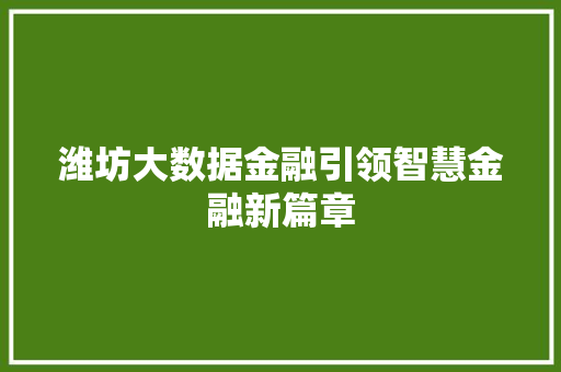 潍坊大数据金融引领智慧金融新篇章 潍坊大数据金融引领智慧金融新篇章