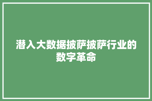 潜入大数据披萨披萨行业的数字革命