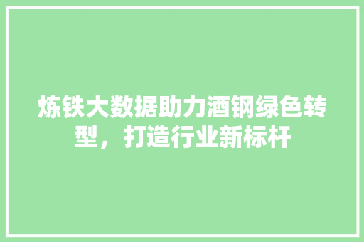 炼铁大数据助力酒钢绿色转型，打造行业新标杆