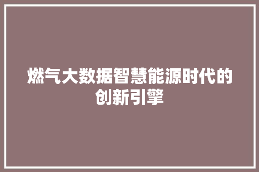 燃气大数据智慧能源时代的创新引擎