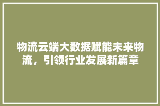 物流云端大数据赋能未来物流，引领行业发展新篇章