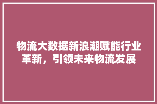 物流大数据新浪潮赋能行业革新，引领未来物流发展