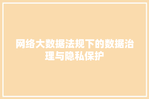 网络大数据法规下的数据治理与隐私保护