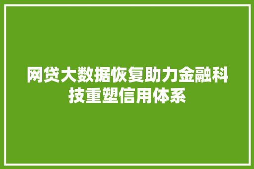 网贷大数据恢复助力金融科技重塑信用体系 网贷大数据恢复助力金融科技重塑信用体系