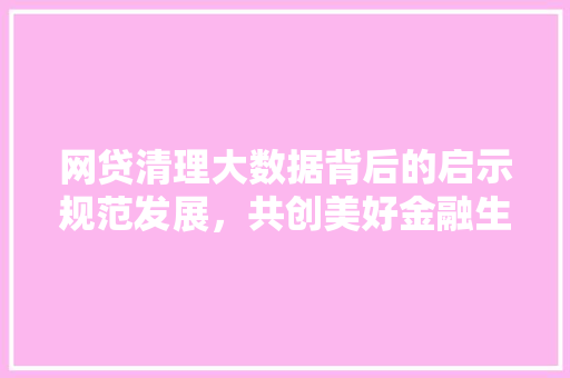 网贷清理大数据背后的启示规范发展，共创美好金融生态