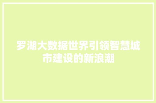 罗湖大数据世界引领智慧城市建设的新浪潮 罗湖大数据世界引领智慧城市建设的新浪潮